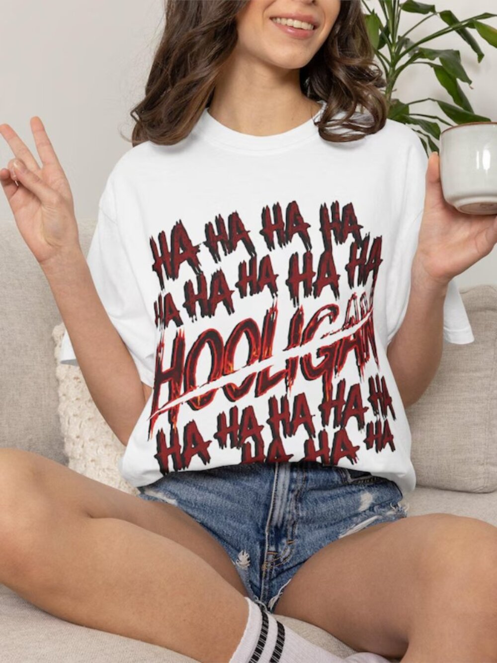 Red Hooligan Typography Graphic Concert T Shirt